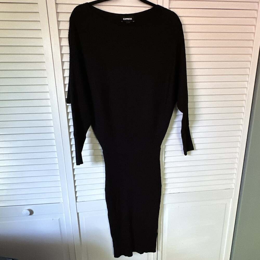 Express Black‎ Solid Round Neck Long Sleeve Bodycon Midi Sweater Dress Size XS - Picture 3 of 4